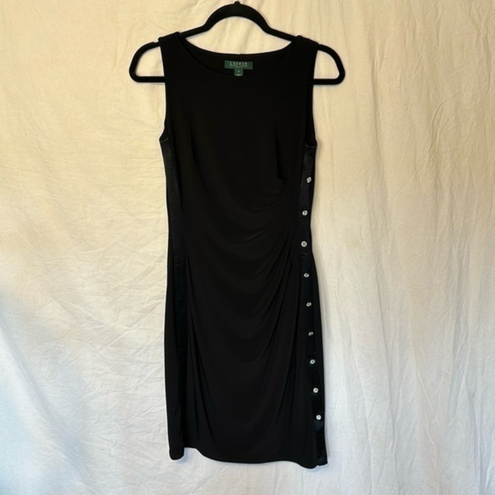 Lauren By Ralph Lauren Sleeveless cocktail midi dress with button side detail  4
